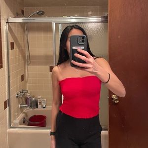 red stretchy strapless top